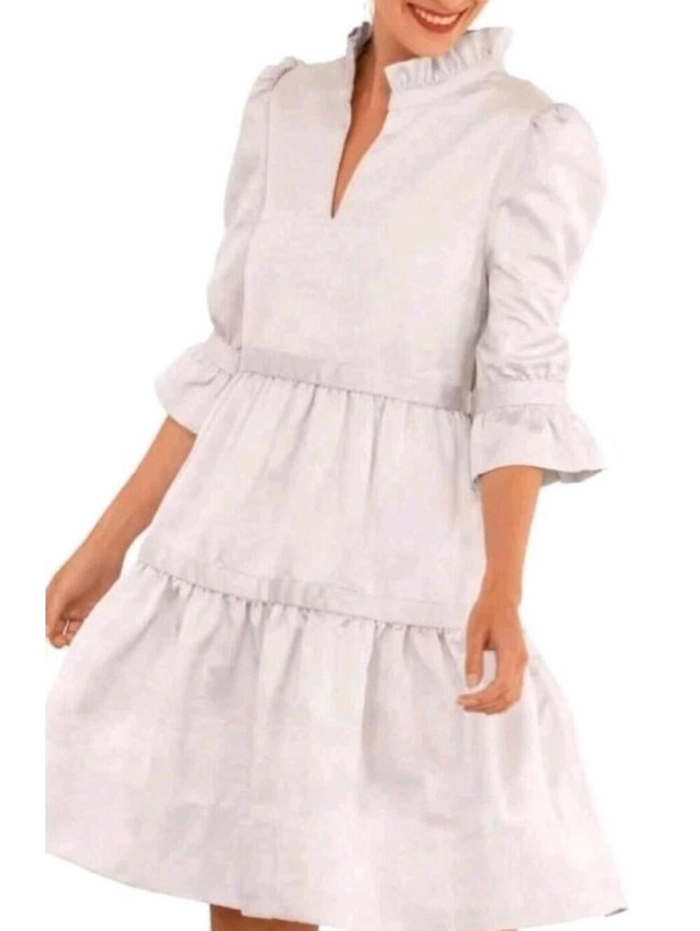 Gretchen Scott Teardrop Dress in Silver faille Size Medium NWT